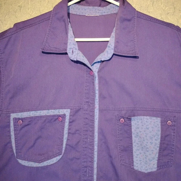 Women's Purple Cotton Short Sleeve 2 Pocket Cotton Shirt NO NAME  NO TAGS - Picture 2 of 11